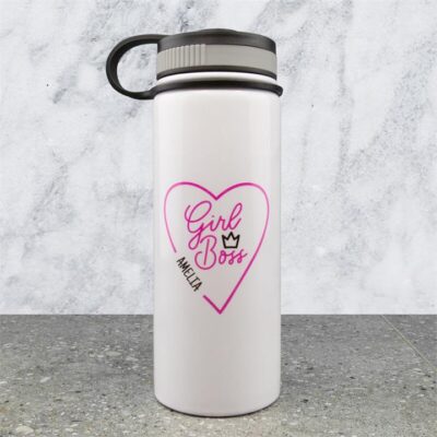 Girl Boss White Sports Bottle
