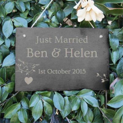 Just Married Birds Personalised Slate Sign
