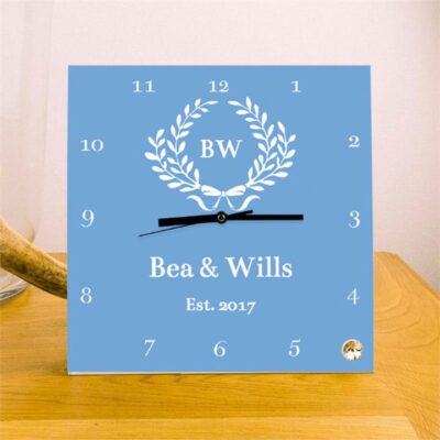 Romantic Couple Personalised Square Glass Clock