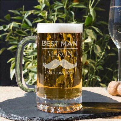 Wedding Personalised Beer Tankard Moustache 500ml