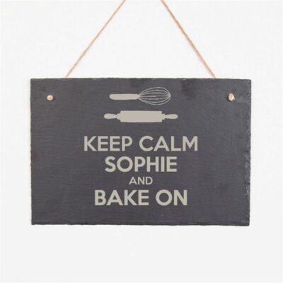 Keep Calm Bake On Personalised Slate Sign